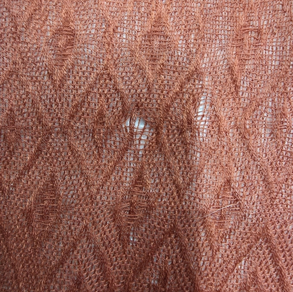 Vintage Rust Diamond Weave Boho Shawl - Oversized Fringe Wrap - AS IS - Picture 7 of 8